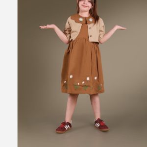 کت سارافون گلدوزی دخترانه مدل رعنا کرم قهوه ای